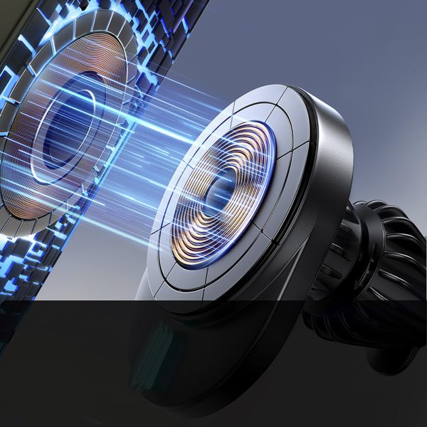 Magnētiskais tālruņa turētājs ar 15 W induktīvo lādētāju gaisa ventilācijas atverei - melns