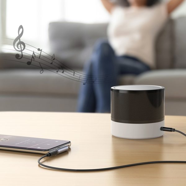 USB-C (vīriešu) - 3,5 mm miniligzda (sieviešu) leņķiskais audio adapteris - pelēks