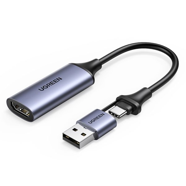 HDMI (sieviešu) - USB-A / USB-C (vīriešu) adapteris - pelēks