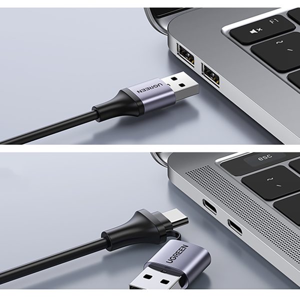 HDMI (sieviešu) - USB-A / USB-C (vīriešu) adapteris - pelēks
