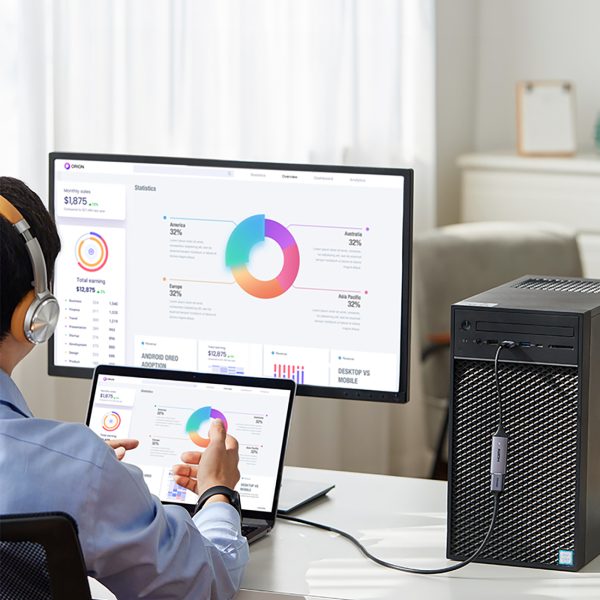 HDMI (sieviešu) - USB-A / USB-C (vīriešu) adapteris - pelēks