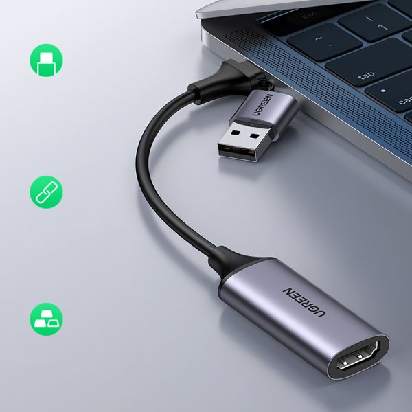 HDMI (sieviešu) - USB-A / USB-C (vīriešu) adapteris - pelēks