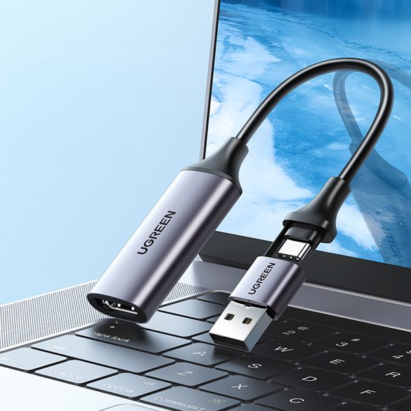 HDMI (sieviešu) - USB-A / USB-C (vīriešu) adapteris - pelēks