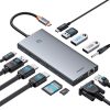 13w1 centrmezgla adapteris PortalJoy sērija USB-C HDMI DP VGA USB-A PD RJ45 SD TF AUX - szary