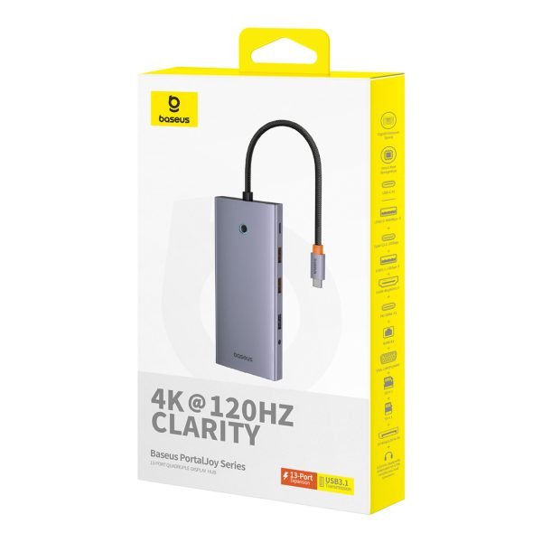 13w1 centrmezgla adapteris PortalJoy sērija USB-C HDMI DP VGA USB-A PD RJ45 SD TF AUX - szary