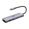 6in1 centrmezgla adapteris USB-C - HDMI USB-A USB-C PD SD TF lasītājs - pelēks
