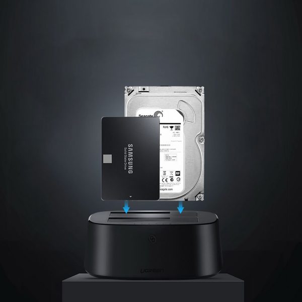Dokstacija SATA 2,5 collu 3,5 collu SSD HHD diskdziņiem ar USB 3.0 ES barošanas bloku - melna