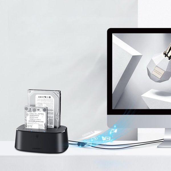 Dokstacija SATA 2,5 collu 3,5 collu SSD HHD diskdziņiem ar USB 3.0 ES barošanas bloku - melna