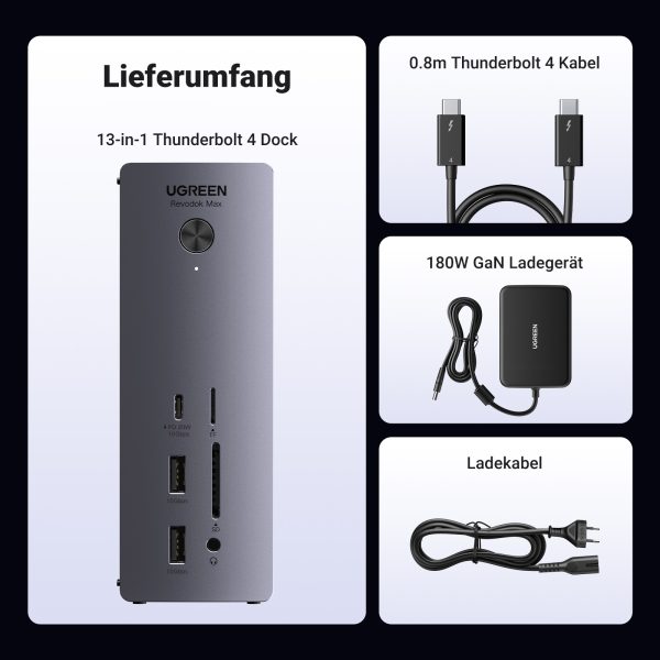 13in1 Thunderbolt 4 dokstacija / USB-A / DP / RJ45 / SD TF lasītājs / USB-C / Mini ligzda
