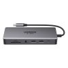 1027618-1-13w1-hub-adapter-usb-c-usb-a-usb-c-hdmi-di-ugreen-hurtownia-dropshipping.jpg 13in1 centrmezgla adapteris USB-C - USB-A / USB-C / HDMI / DisplayPort / RJ45 / SD TF / AUX / USB-C PD - pelēks