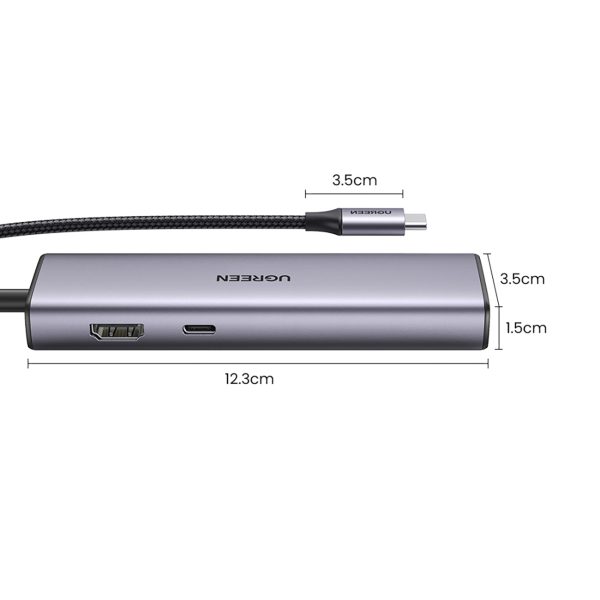 USB-C centrmezgla adapteris - USB-A / HDMI / RJ45 / SD un TF karšu lasītājs / USB-C PD 100W - pelēks