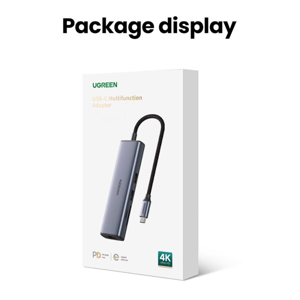 USB-C centrmezgla adapteris - USB-A / HDMI / RJ45 / SD un TF karšu lasītājs / USB-C PD 100W - pelēks