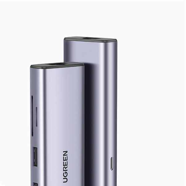 USB-C centrmezgla adapteris - USB-A / HDMI / RJ45 / SD un TF karšu lasītājs / USB-C PD 100W - pelēks