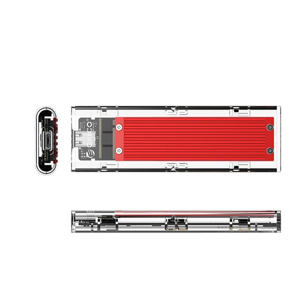 TCM2-C3 M.2 NVME uz USB-C 10Gb/s diska korpuss — sarkans un caurspīdīgs