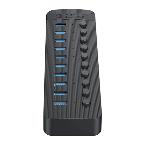 1027728-3-hub-ct2u3-10ab-z-wlacznikami-10x-usb-a-czarny-orico-hurtownia-dropshipping.jpg CT2U3-10AB centrmezgls ar 10x USB-A slēdžiem - melns