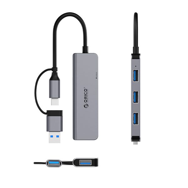 Hub YSA5-U3 USB-A / USB-C uz 4x USB-A dokstacija - pelēka