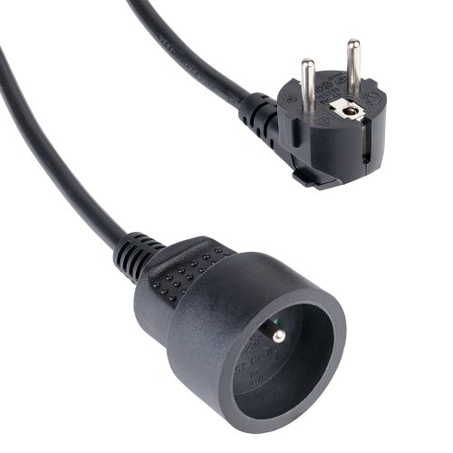 Elektrības pagarinātājs ar zemējumu, 1 kontaktligzda, 2 m - melns