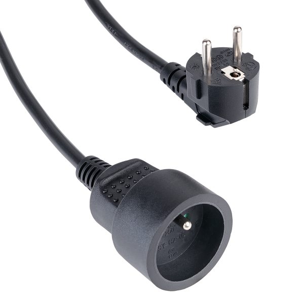 Elektrības pagarinātājs ar zemējumu, 1 kontaktligzda, 2 m - melns