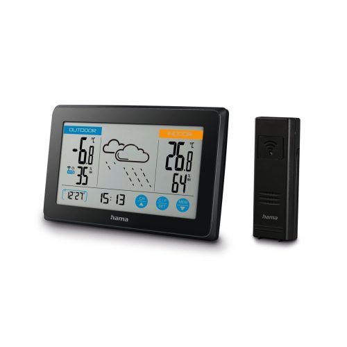 Hama Touch meteoroloģiskā stacija ar skārienpaneli, termometru, higrometru, pulksteni, datumu - melna