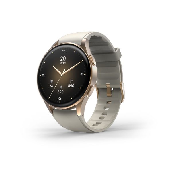 Hama 8900 GPS AMOLED 1.32" viedpulkstenis ar bēšu silikona siksniņu - zelta