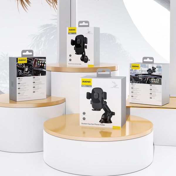 F2N+ automašīnas turētājs viedtālrunim ar piesūcekni, gravitācijas, 360 grādi - melns