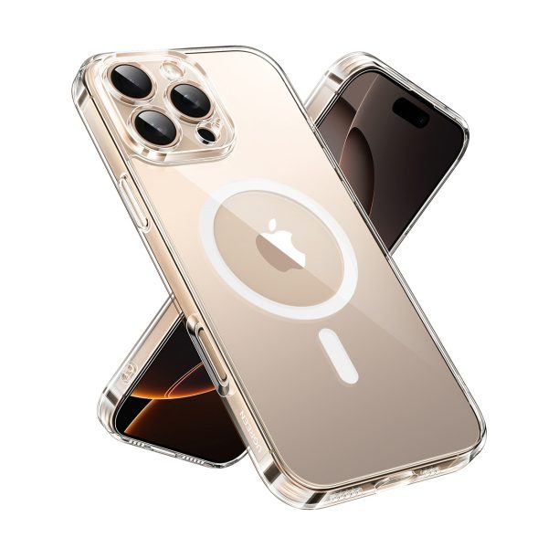 iPhone 16 Pro elegants, caurspīdīgs magnētiskais maciņš ar MagSafe aizsargapvalku — caurspīdīgs