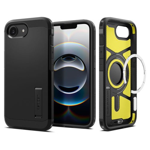 iPhone 16e vāciņš ar izturīgu MagSafe statīvu — melns