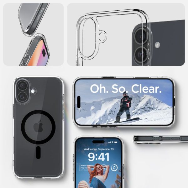 iPhone 16 Plus Ultra Hybrid Mag aizmugurējais vāciņš ar MagSafe tehnoloģiju — caurspīdīgs, melns