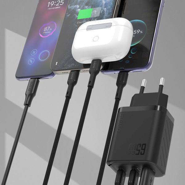 A29 GaN USB-C USB-A 65W sienas lādētājs - melns