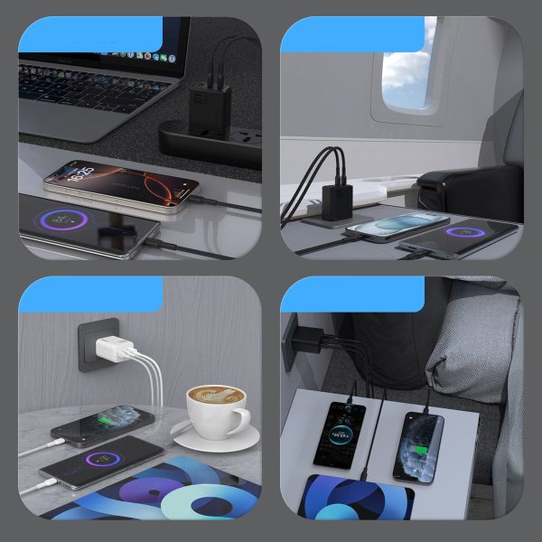 A29 GaN USB-C USB-A 65W sienas lādētājs - melns