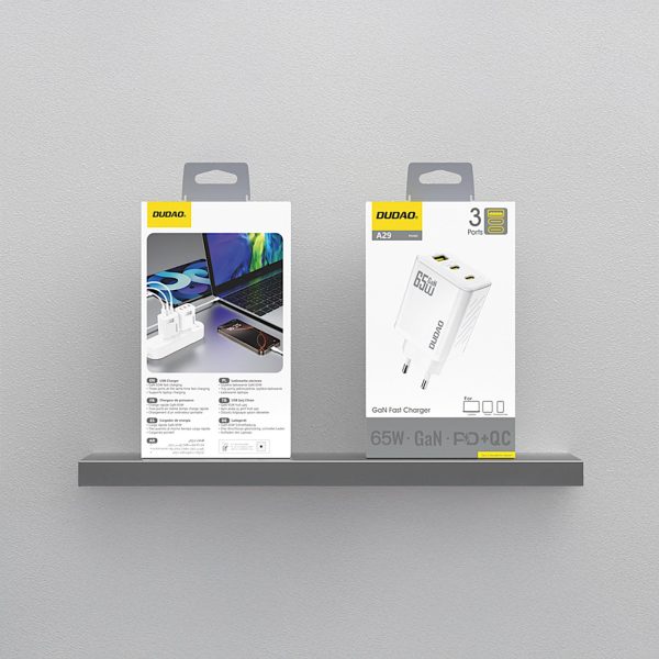 A29 GaN USB-C USB-A 65W sienas lādētājs - balts