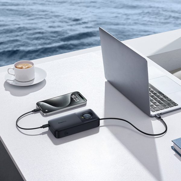 Free2Pull 20000mAh Powerbank ar ievelkamu USB-C kabeli 65W - melns