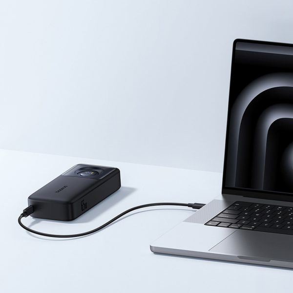 Free2Pull 20000mAh Powerbank ar ievelkamu USB-C kabeli 65W - melns