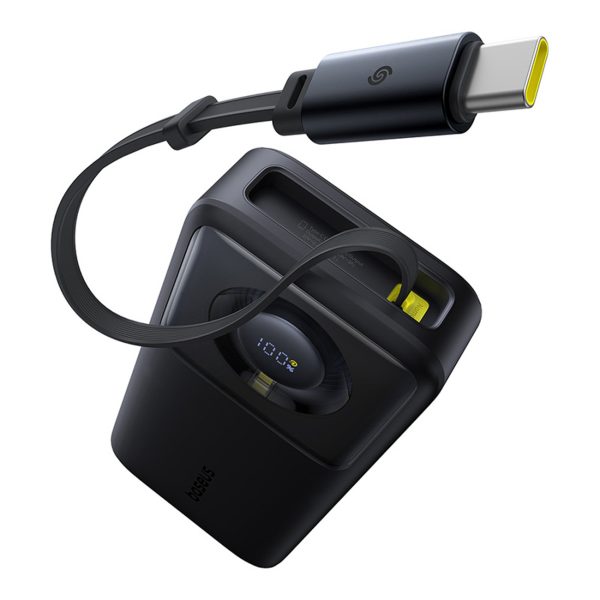 Free2Pull 20000mAh Powerbank ar ievelkamu USB-C kabeli 65W - melns