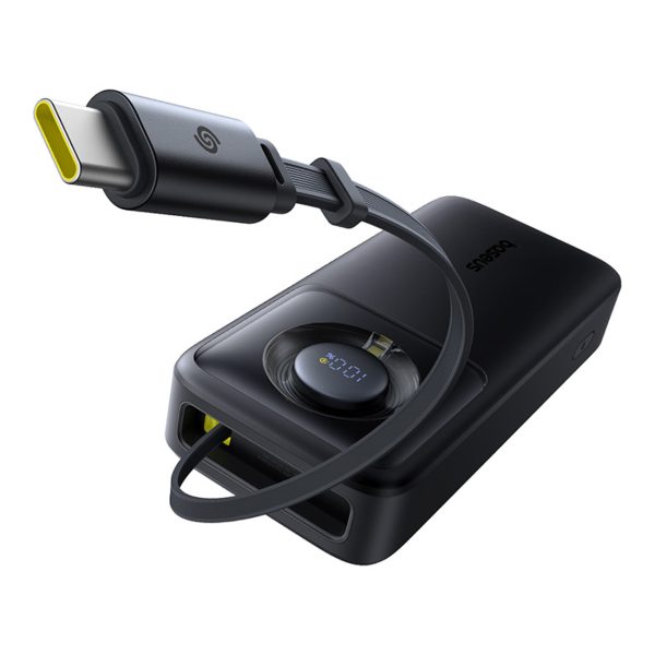 Free2Pull 20000mAh Powerbank ar ievelkamu USB-C kabeli 65W - melns