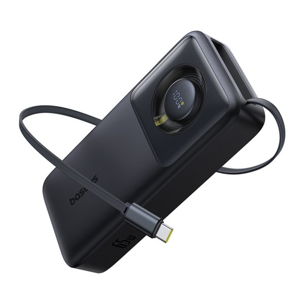 Free2Pull 20000mAh Powerbank ar ievelkamu USB-C kabeli 65W - melns