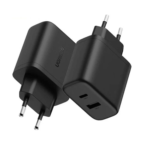 X227 GaN USB-A USB-C 20W sienas lādētājs - melns