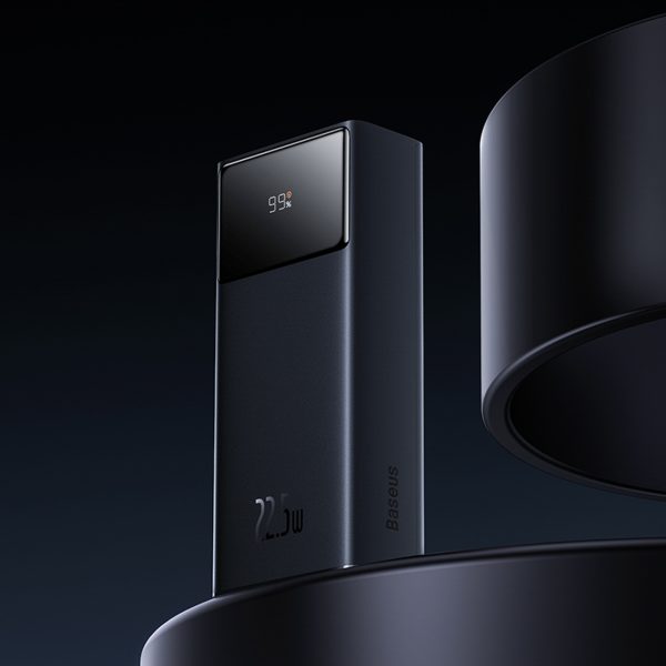 Powerbank 30000mAh 22.5W ar USB-A - USB-C 3A 30cm kabeli - melns