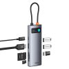 7in1 centrmezgla adapteris metāla spīdumam USB-C HDMI USB-A USB-C PD SD microSD - pelēks