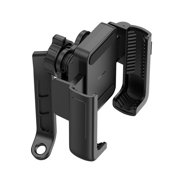 Motocikla telefona turētājs ar triecienus absorbējošu kronšteinu spogulim - melns