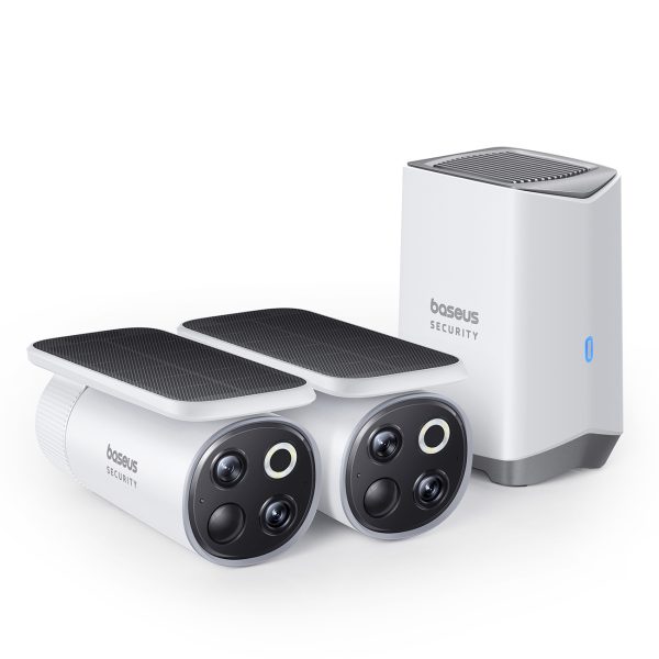 Saules enerģijas āra novērošanas komplekts ar 2 3K kamerām, 8x 16 GB - balts