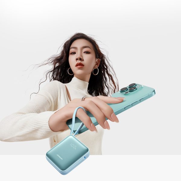 Powerbank 10000mAh 22.5W ar iebūvētiem vadiem - zils