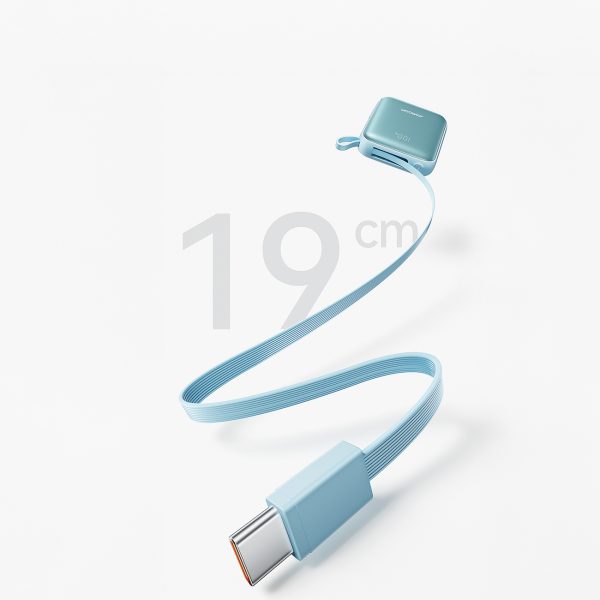 Powerbank 10000mAh 22.5W ar iebūvētiem vadiem - zils