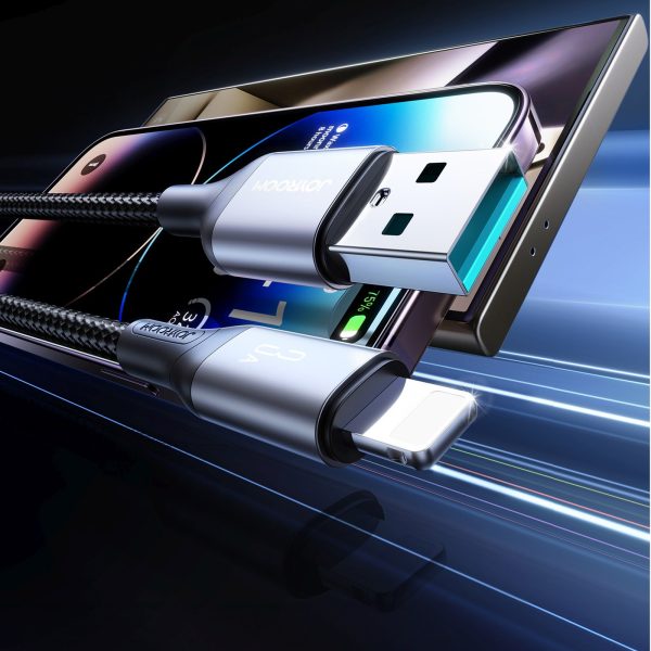 USB-A - iPhone Lightning 3A kabelis 2m - melns