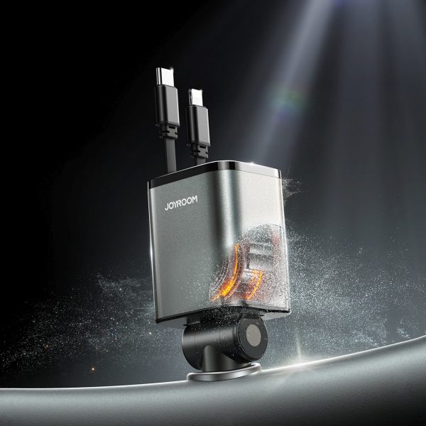 4-in-1 automašīnas lādētājs ar ievelkamiem kabeļiem USB-A USB-C 30W - tumši pelēks