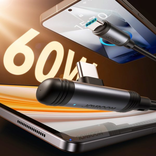 USB-C 60W 1,2m leņķveida kabelis - melns