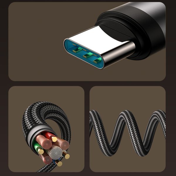 USB-C 60W 1,2m leņķveida kabelis - melns