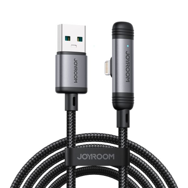 Leņķiskais USB-A iPhone Lightning 3A kabelis 1,2 m - melns