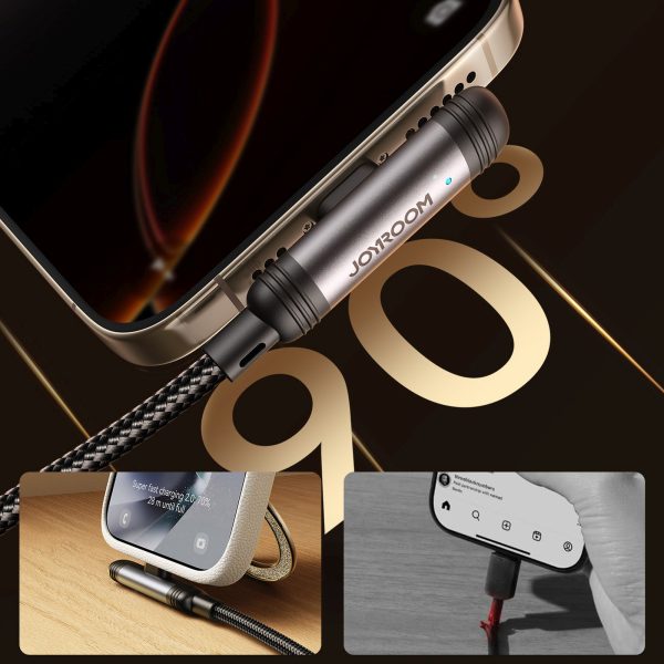 Leņķiskais USB-A iPhone Lightning 3A kabelis 1,2 m - melns