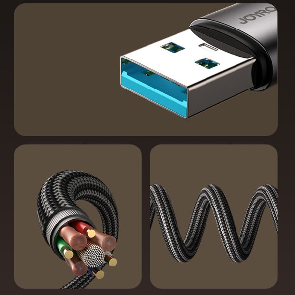 Leņķiskais USB-A iPhone Lightning 3A kabelis 1,2 m - melns